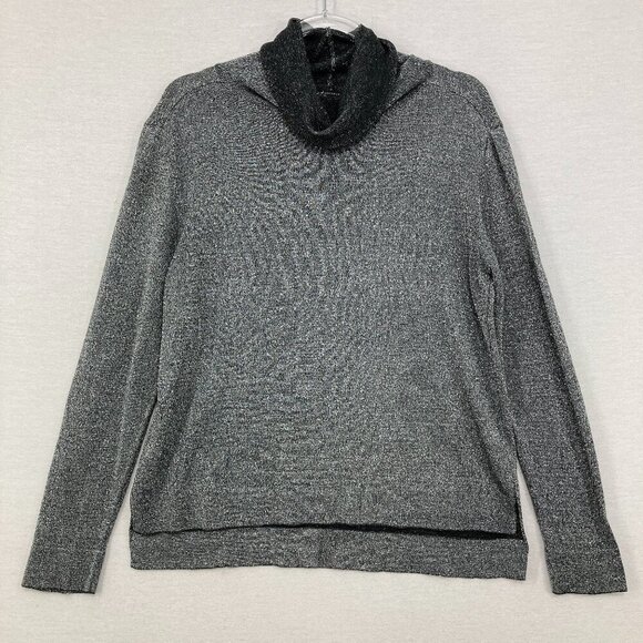 Peruvian Connection Medium Gray Silver Long Sleeve Cowl Neck Fine Knit Top - Picture 1 of 8